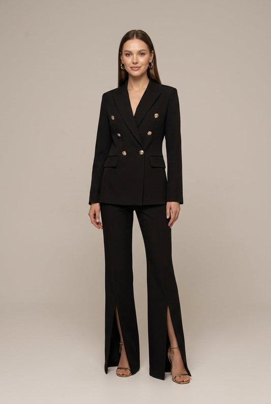 Women's Double-Breasted Suit Set – Blazer and Flared Pants