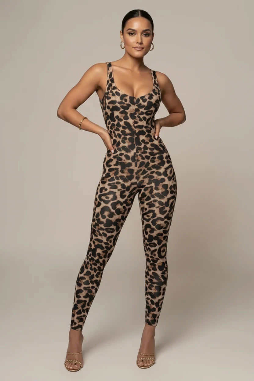 Women's Printed Jumpsuit – Backless Square Neck