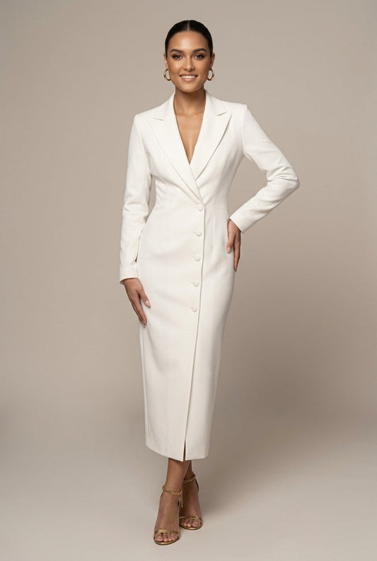 Women's Blazer Midi Dress – Notch Lapel Button Front