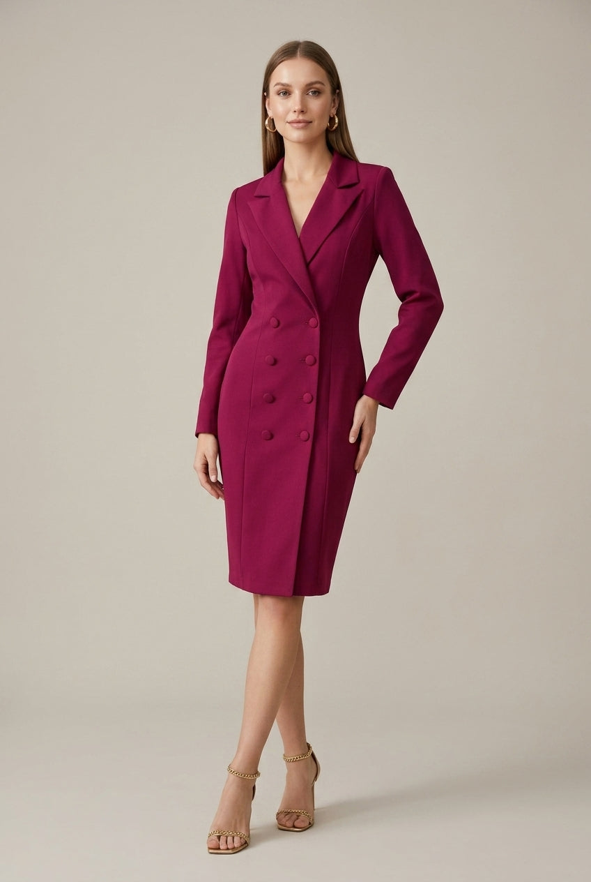 Women's Blazer Dress – Double-Breasted Knee-Length