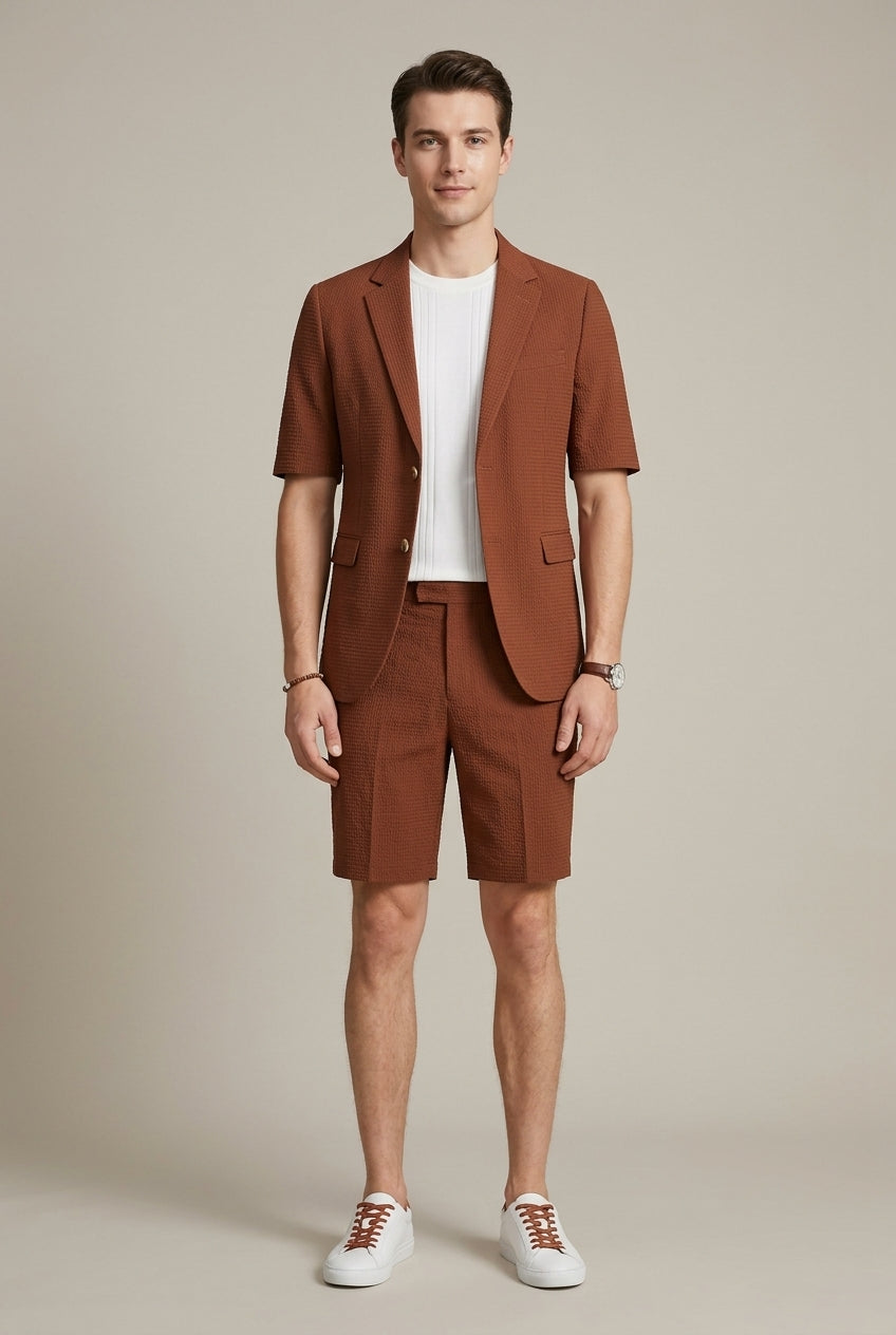 Men's Blazer and Shorts Set – Short-Sleeve Textured Weave