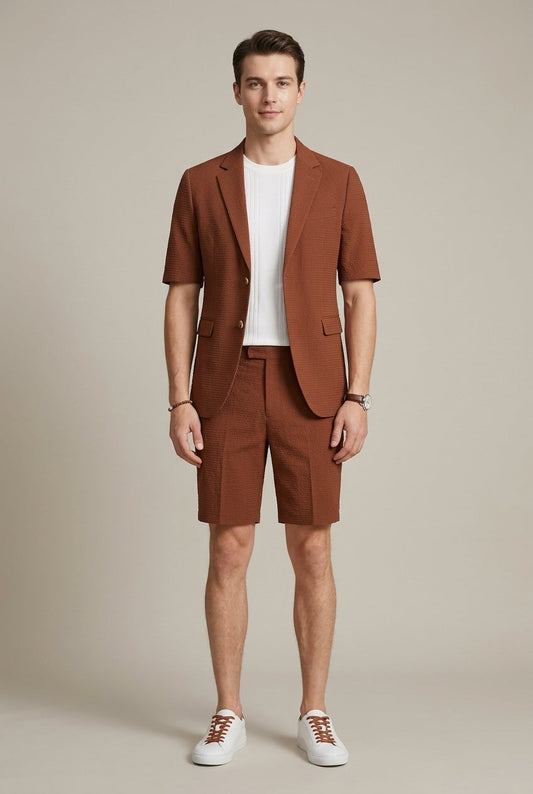 Men's Blazer and Shorts Set – Short-Sleeve Textured Weave