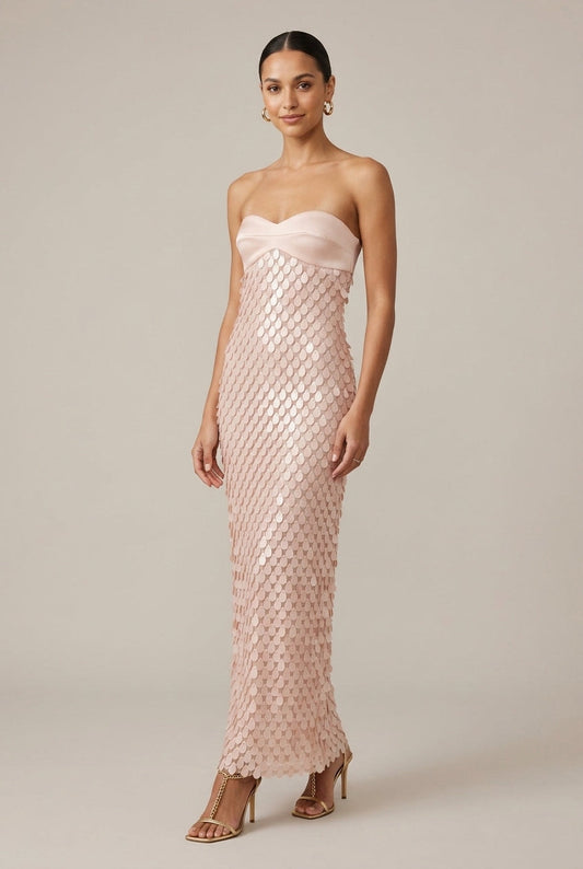 Women's Strapless Sequin Maxi Dress – Sweetheart Fitted Gown