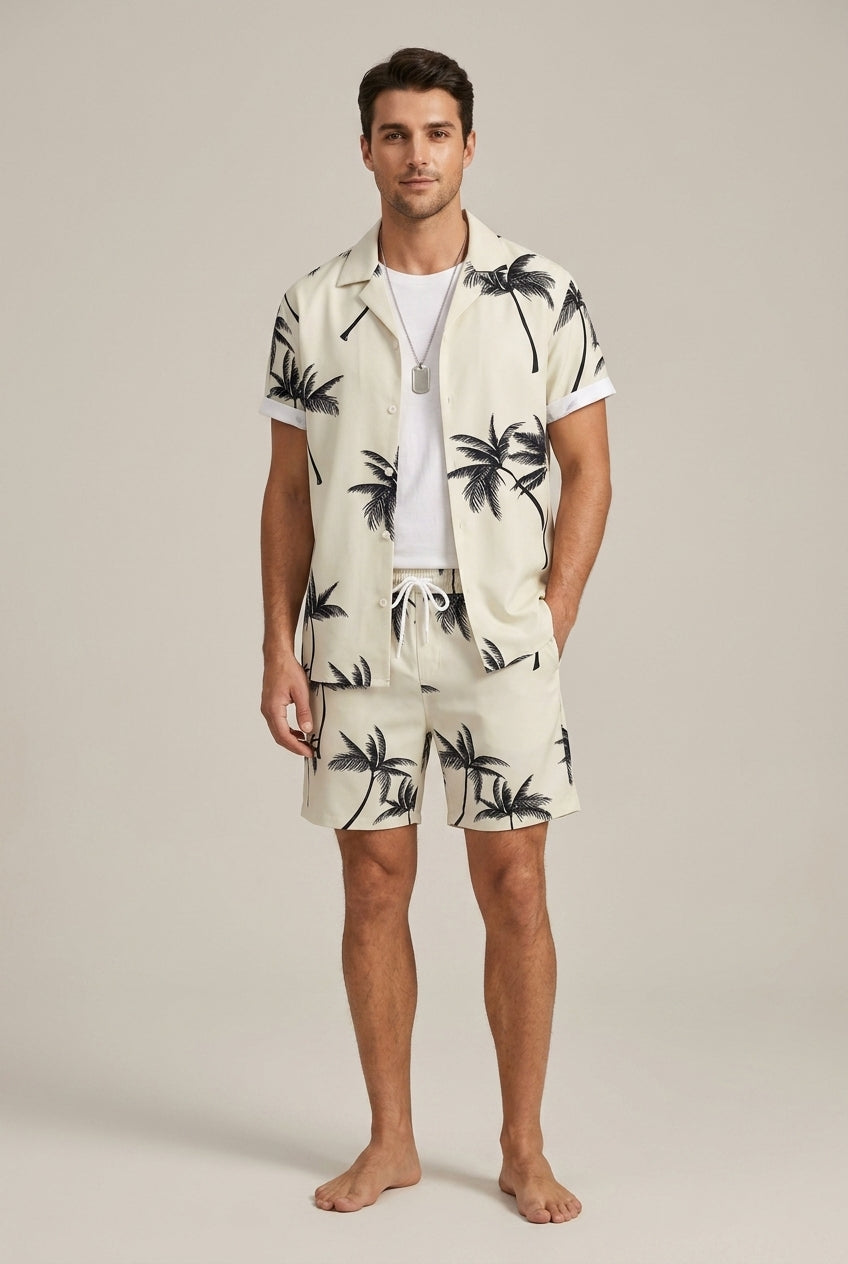 Men's Two-Piece Shirt and Shorts Set – Palm Print