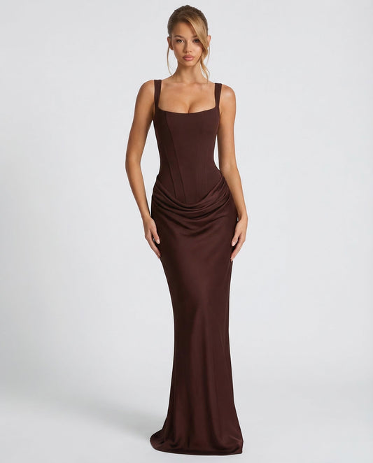 Women's Corset Maxi Dress – Draped Hip Detail
