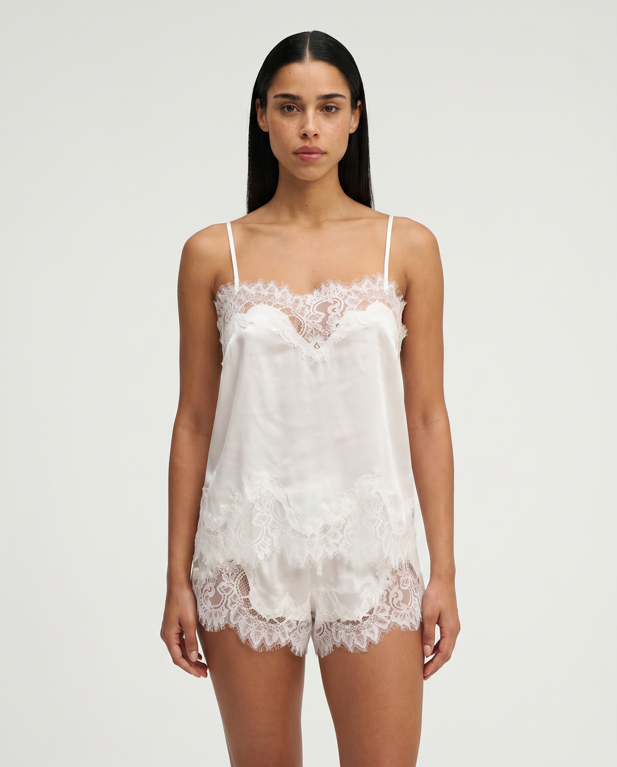 Women's Cami and Shorts Set – Lace-Edged Relaxed Fit