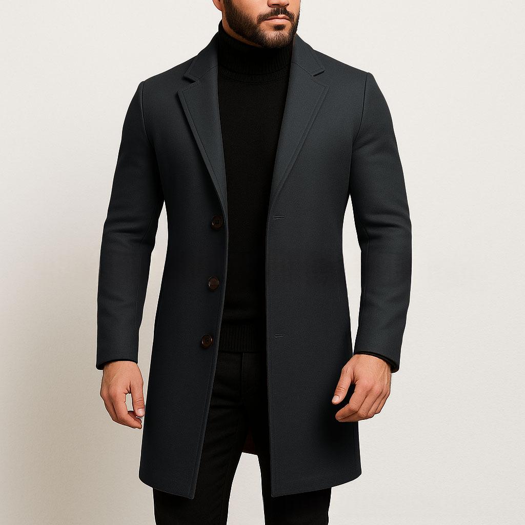 Men's Single-Breasted Trench Coat – Slim Longline Fit