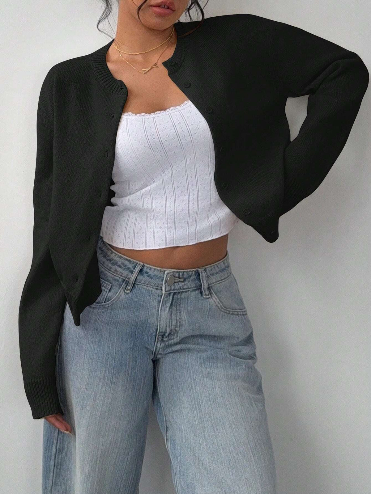Women's Cropped Cardigan – Slim Fine-Knit Fit