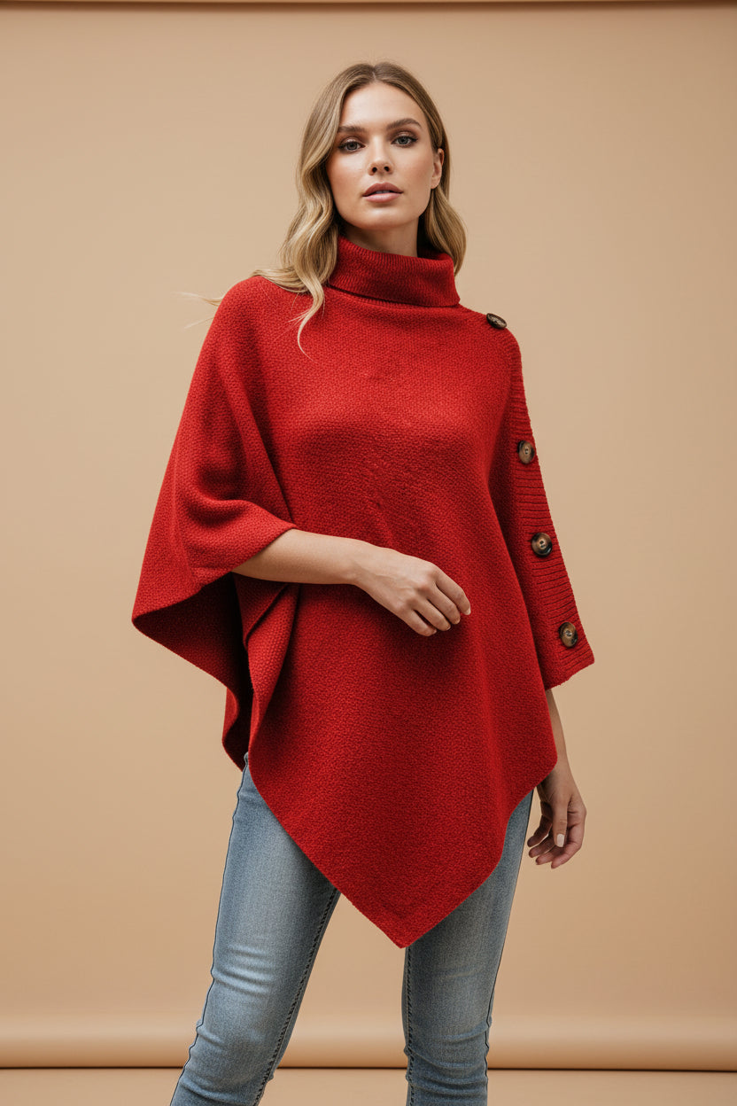 Women's Cape Sweater – Turtleneck Button Sleeve