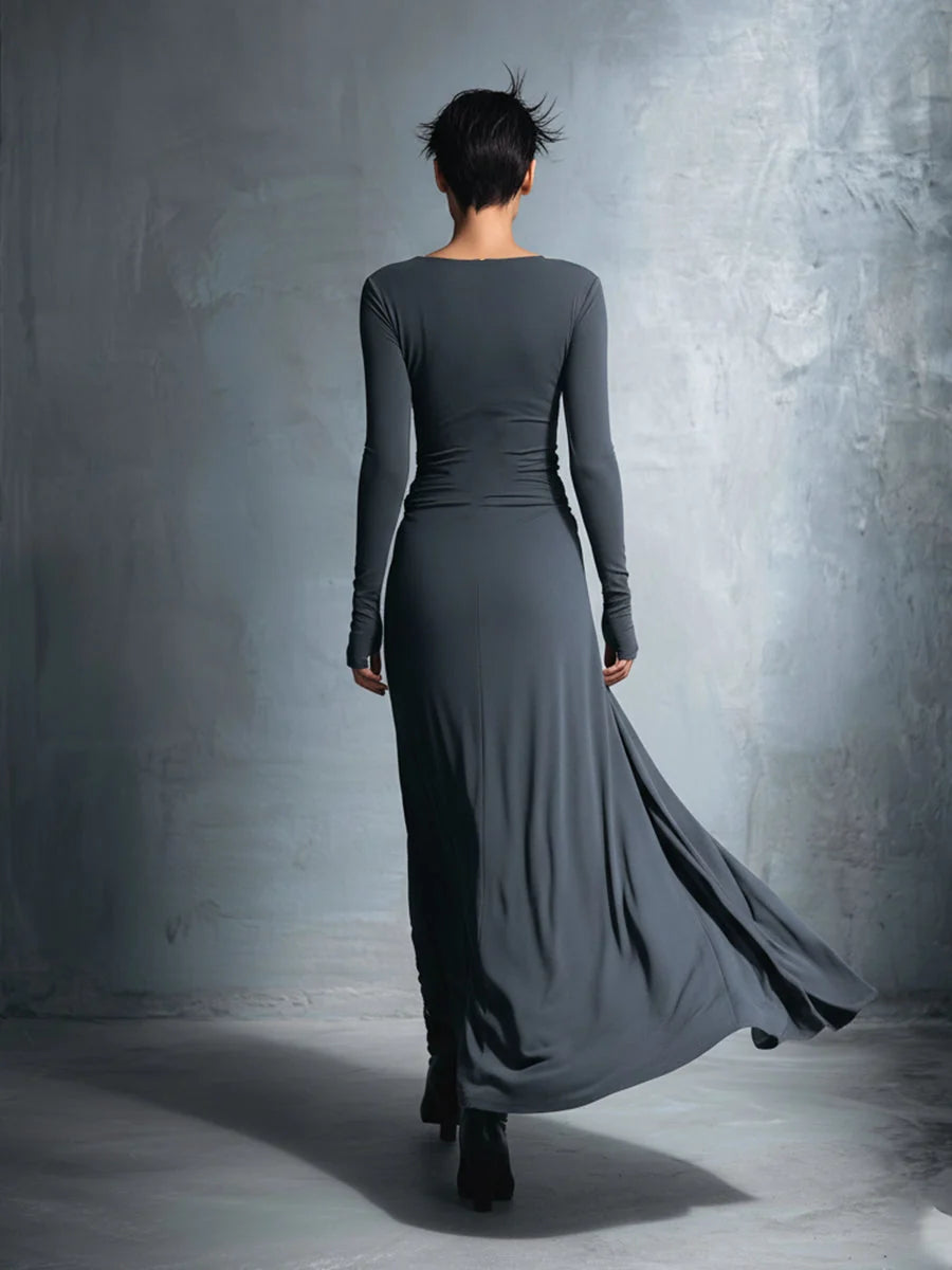 Women's Wrap Maxi Dress – Long Sleeve Tie Waist