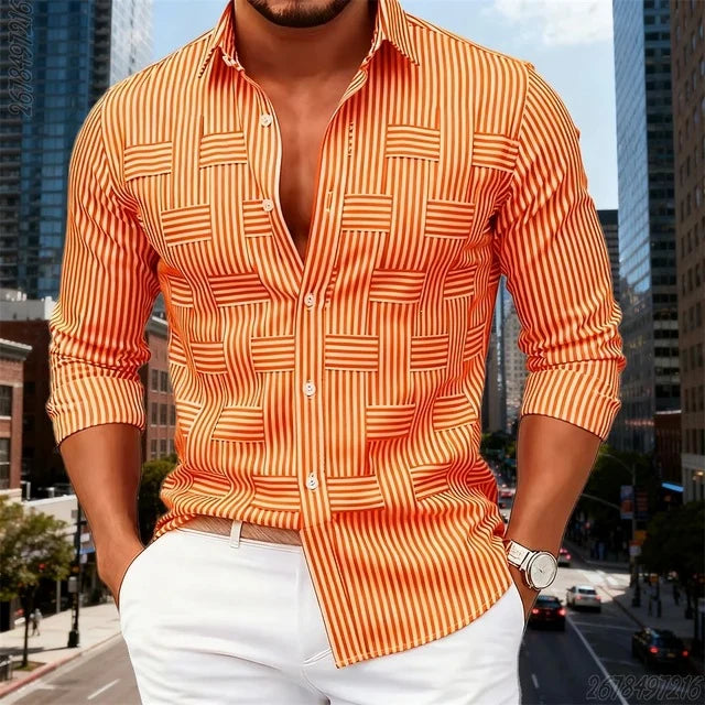 Men's Striped Shirt – Relaxed Stretch Long Sleeve