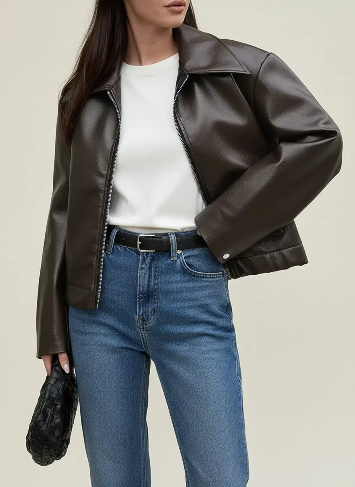 Women's Leather-Look Jacket – Relaxed Zip-Front Fit