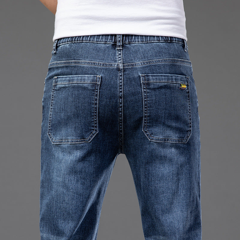 Men's Straight-Leg Stretch Jeans – Partial Elastic Waist