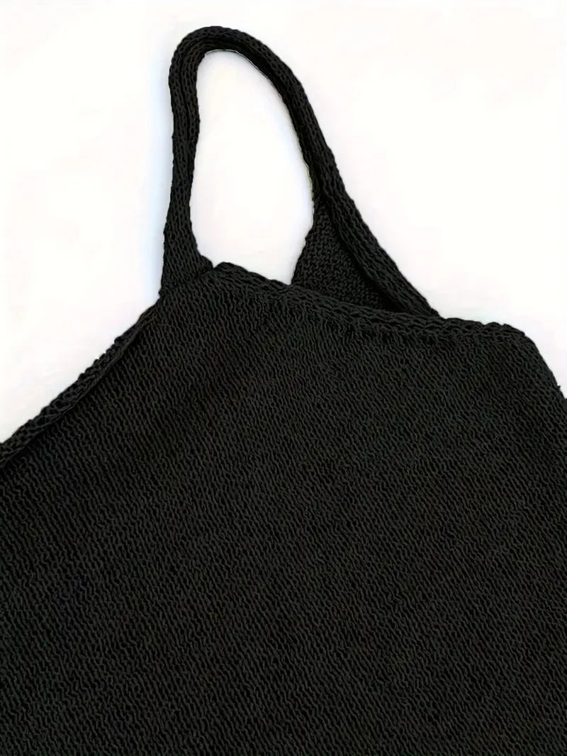 Women's Knit Mini Dress – Thin Straps, Open Back