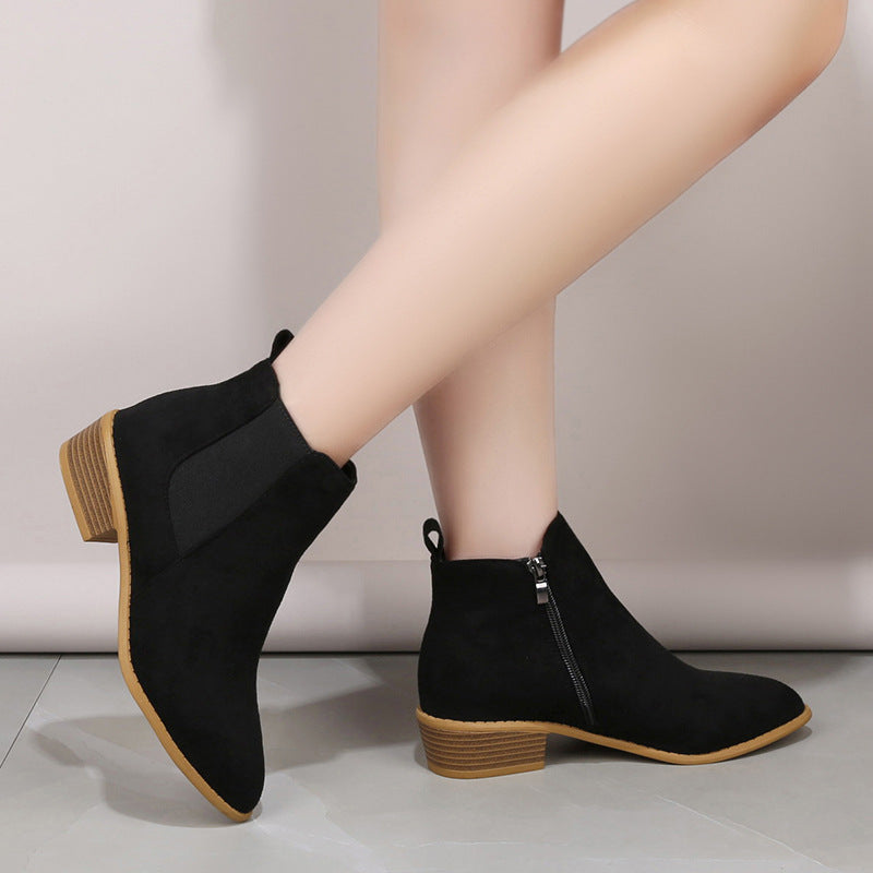 Women's Suede Ankle Boots – Pointed Toe Block Heel