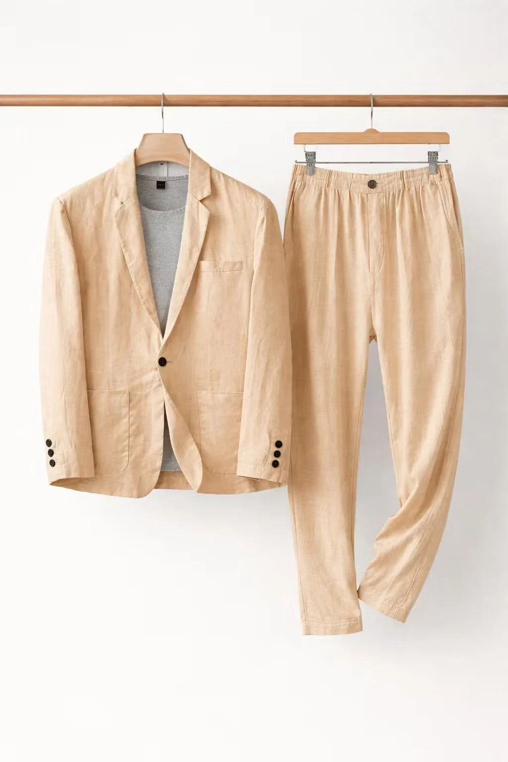 Men's Linen-Blend Two-Piece Suit – Relaxed Straight Leg