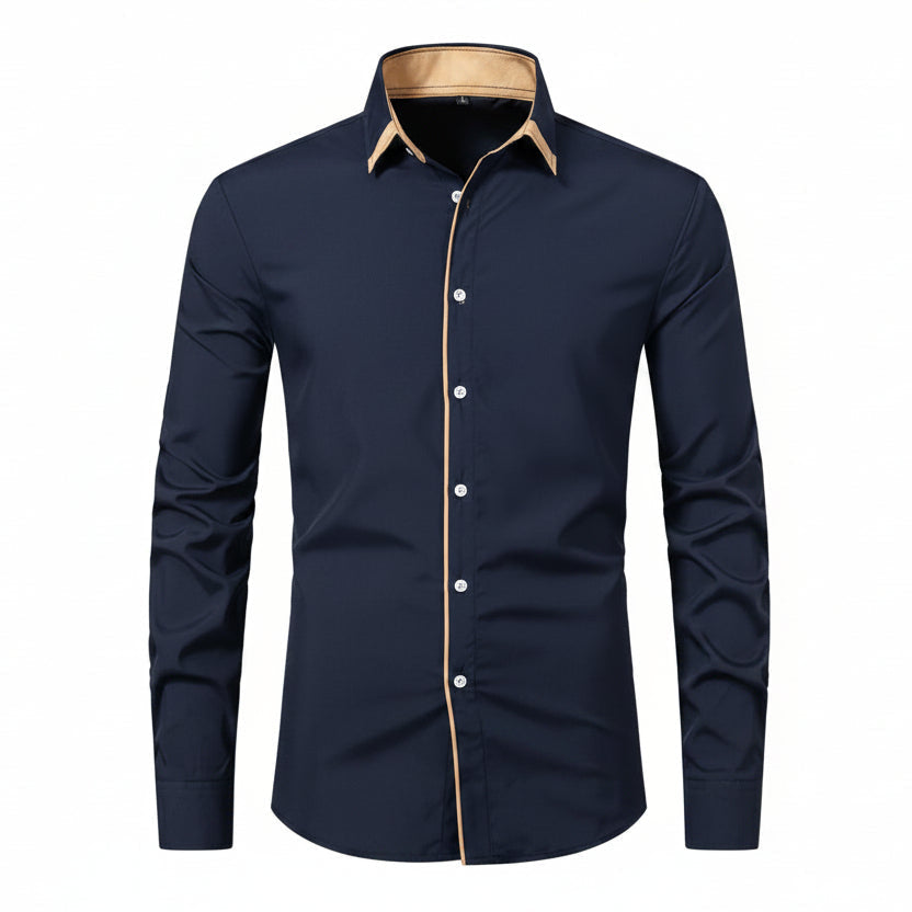 Men's Cotton-Blend Shirt – Contrast Stitch Loose Fit