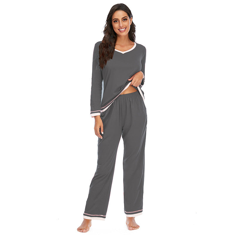 Women's Cotton Pajama Set – Long Sleeve V-Neck
