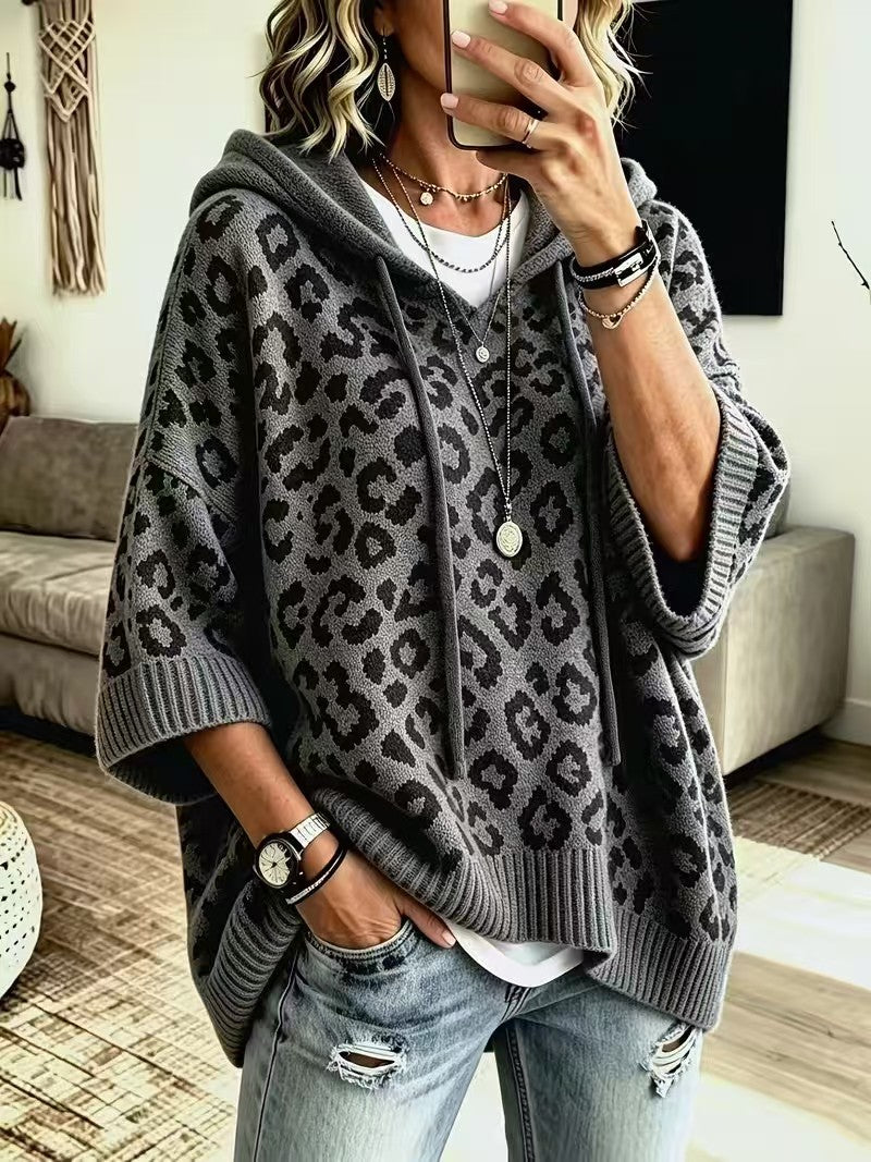 Women's Knit Hoodie – Leopard Pattern Pullover