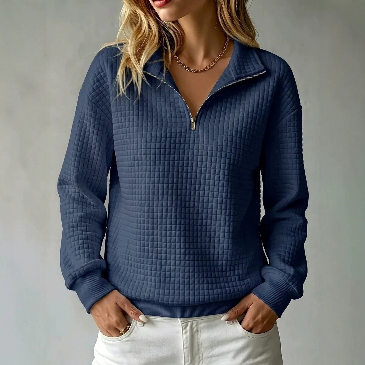 Women's Zip Funnel-Neck Sweatshirt – Honeycomb Knit