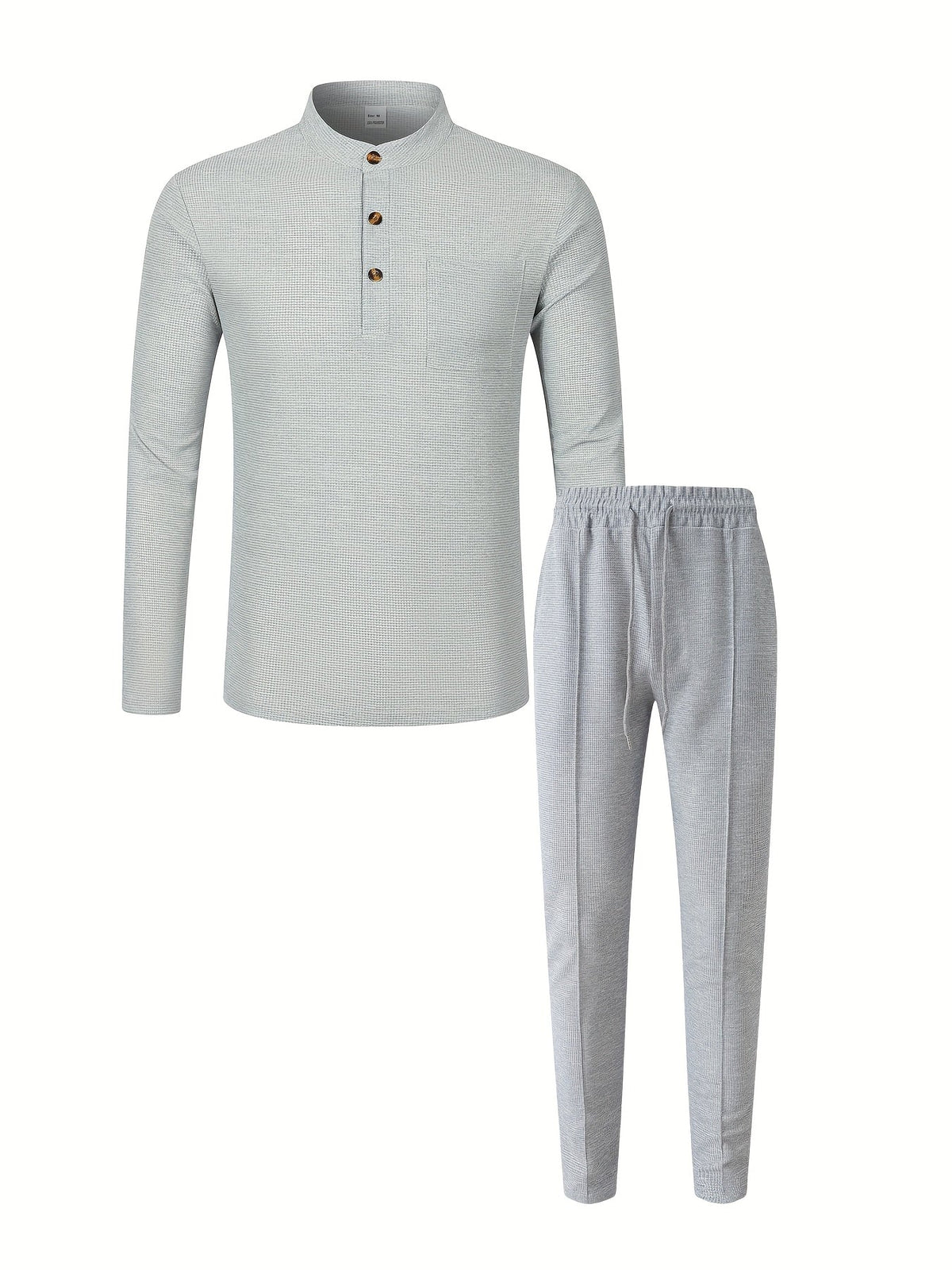 Men's Waffle-Knit Two-Piece Set – Henley and Drawstring Pants