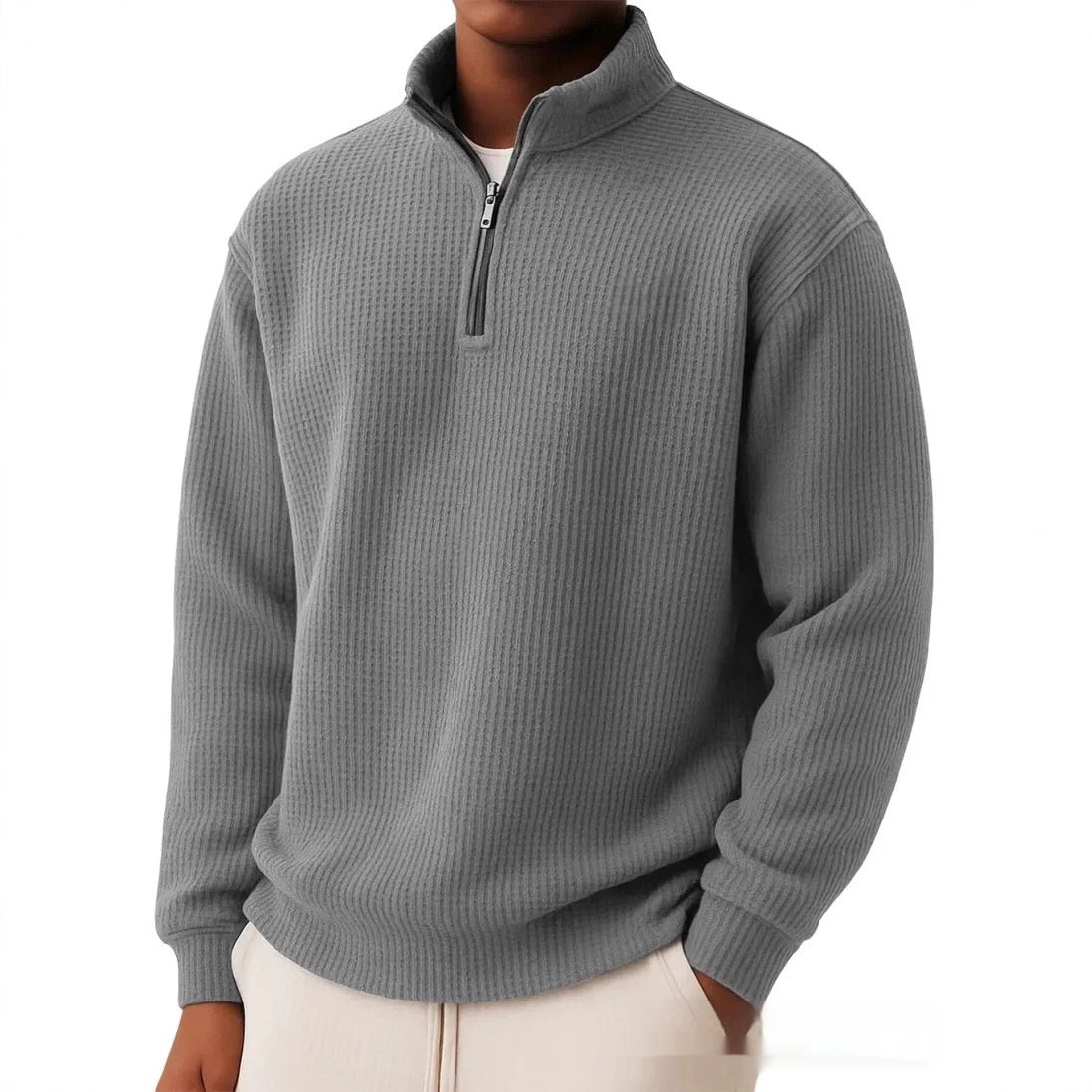 Men's Waffle Knit Polo – Long Sleeve Relaxed Fit