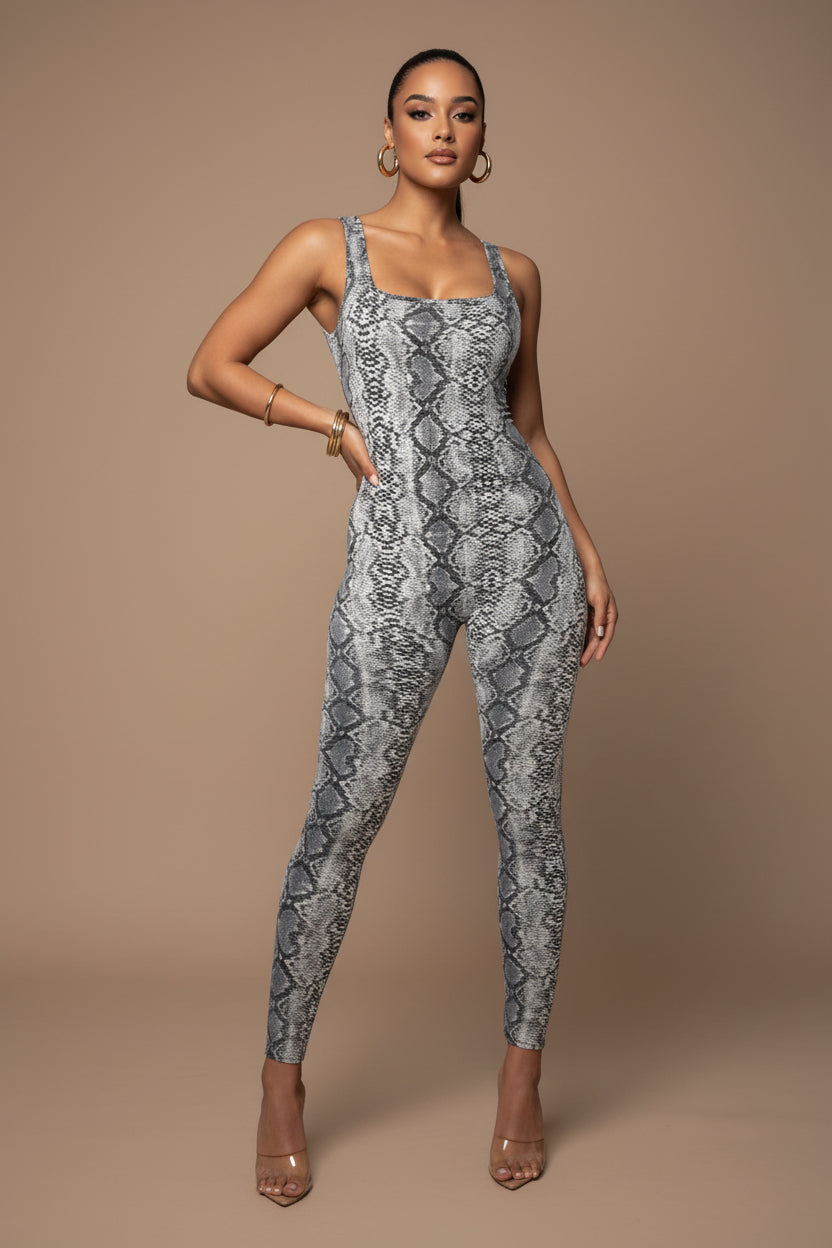 Women's Printed Jumpsuit – Backless Square Neck