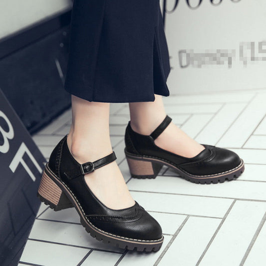 Women's Mary Jane Heels – Chunky Block Heel Strap