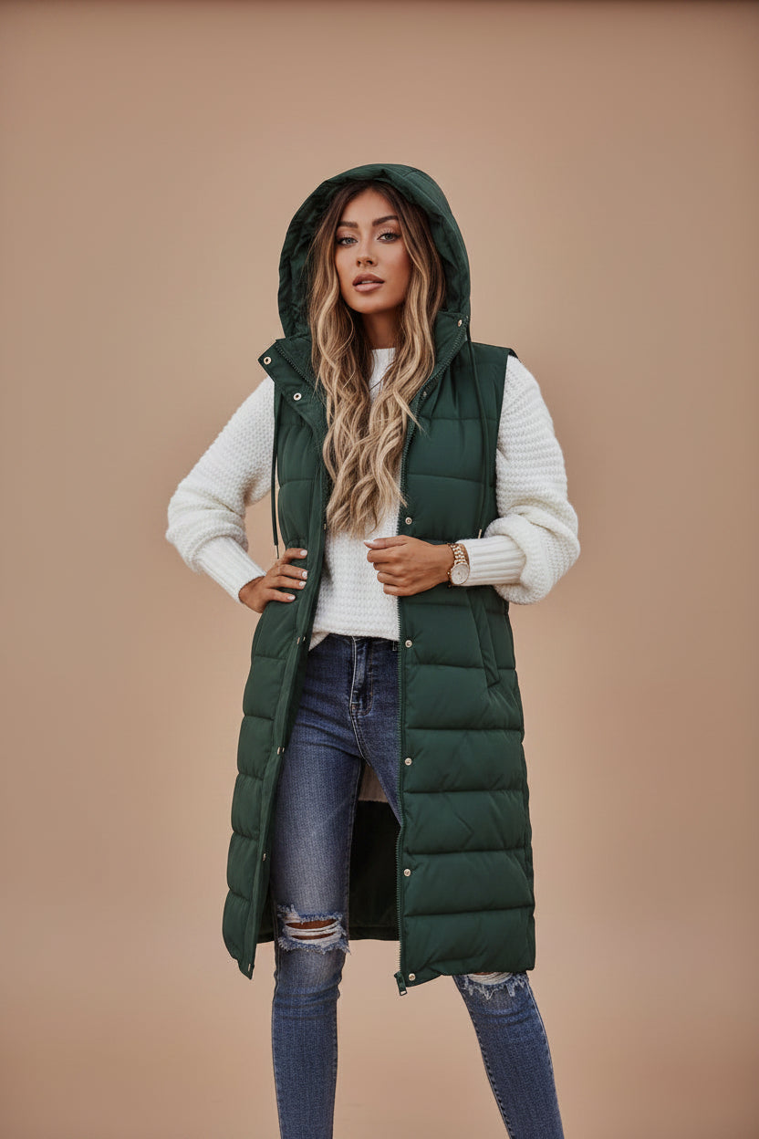 Women's Quilted Sleeveless Coat – Longline Fit