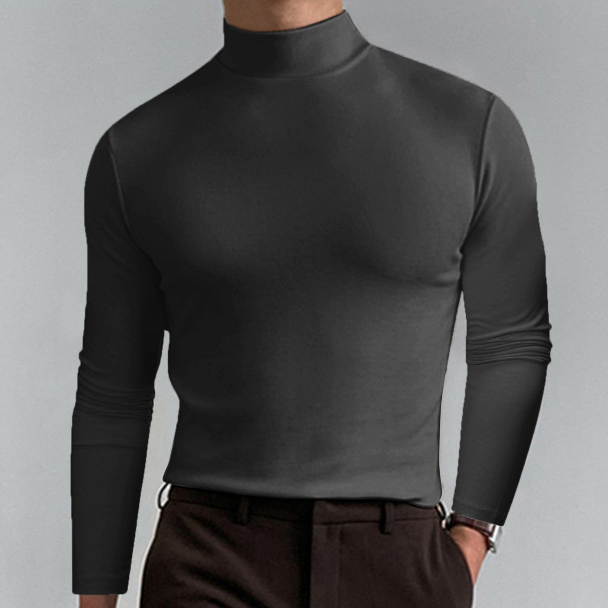 Men's High Neck Long Sleeve T-Shirt – Clean Regular Fit