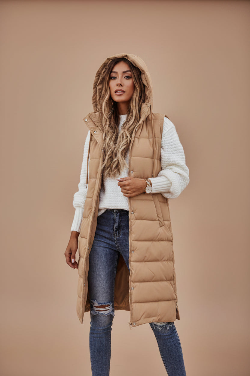 Women's Quilted Sleeveless Coat – Longline Fit