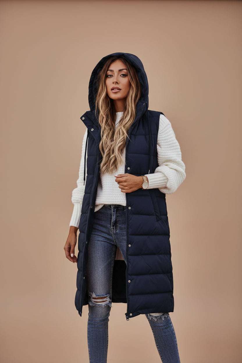 Women's Quilted Sleeveless Coat – Longline Fit
