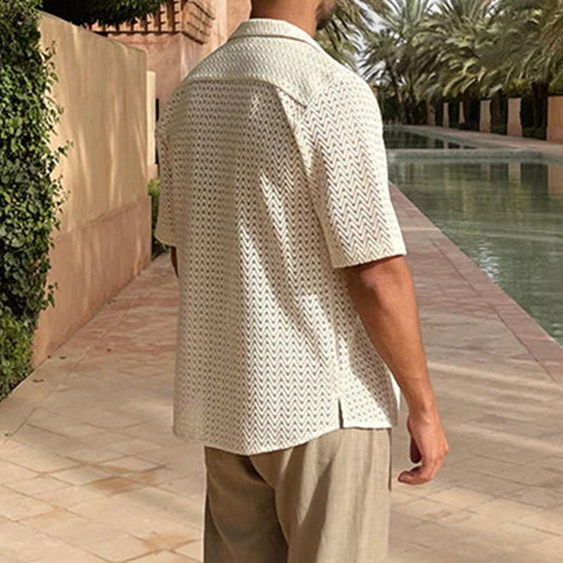 Men's Lace Polo-Collar Shirt – Open-Weave Short Sleeve