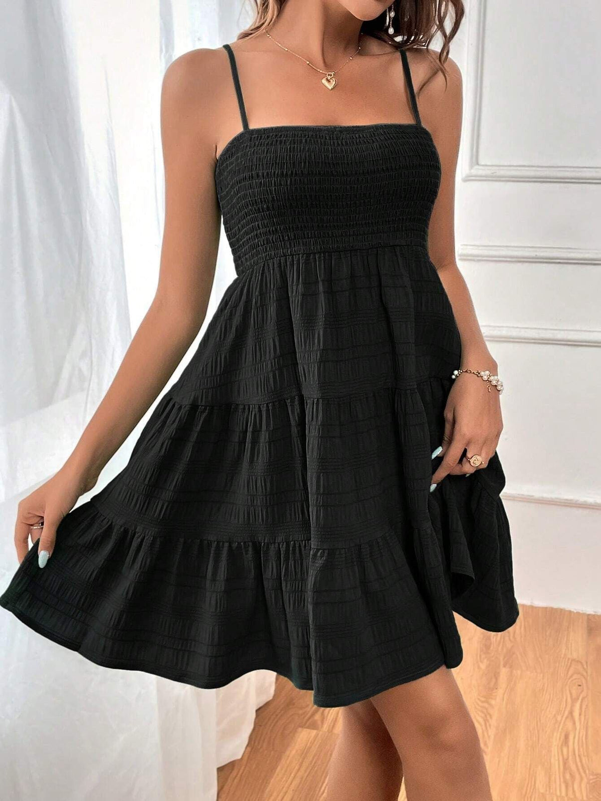 Women's Textured Mini Dress – Sleeveless A-Line Cut