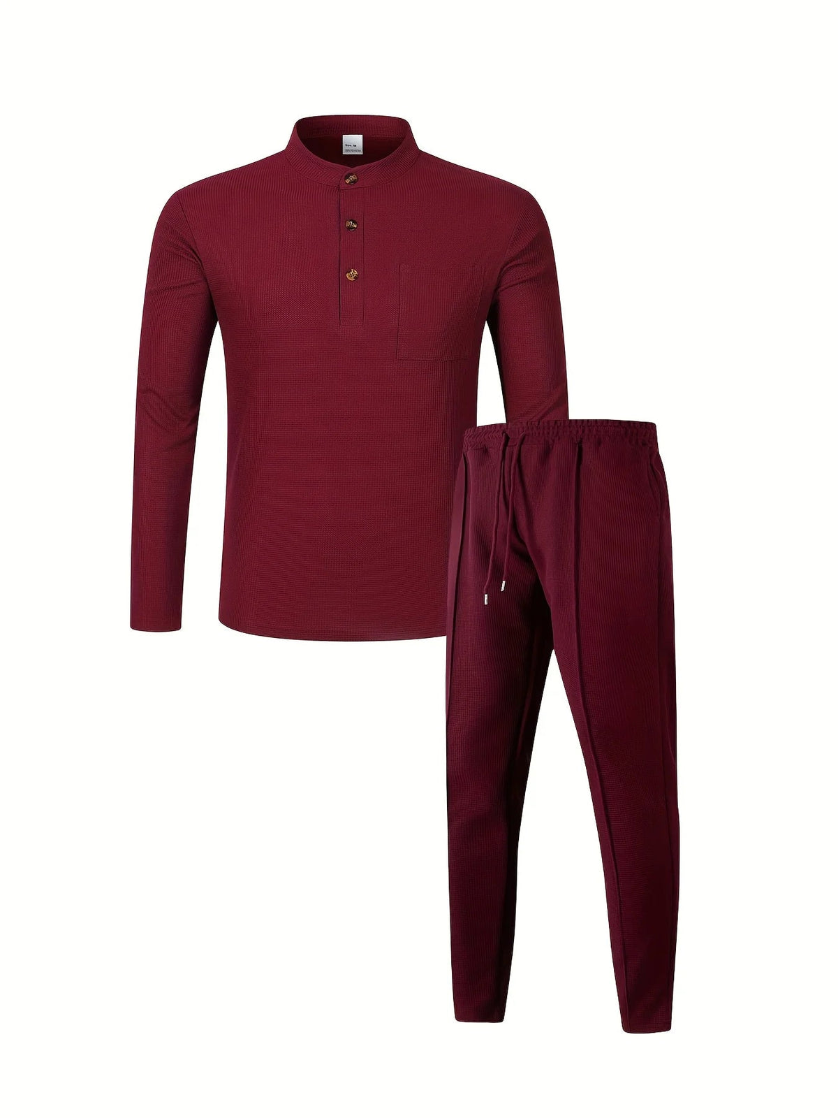 Men's Waffle-Knit Two-Piece Set – Henley and Drawstring Pants
