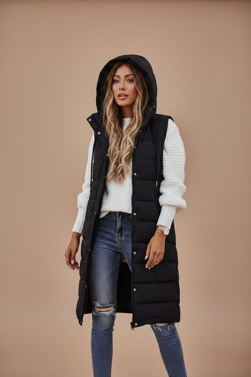 Women's Quilted Sleeveless Coat – Longline Fit