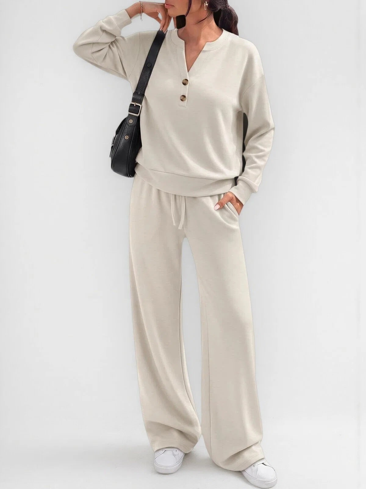 Women's Wide-Leg Pants Set – Relaxed Long-Sleeve Top