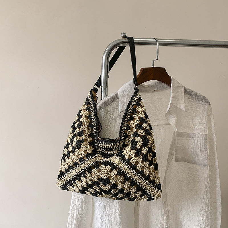 Women's Woven Shoulder Bag – Open-Weave Contrast Braid