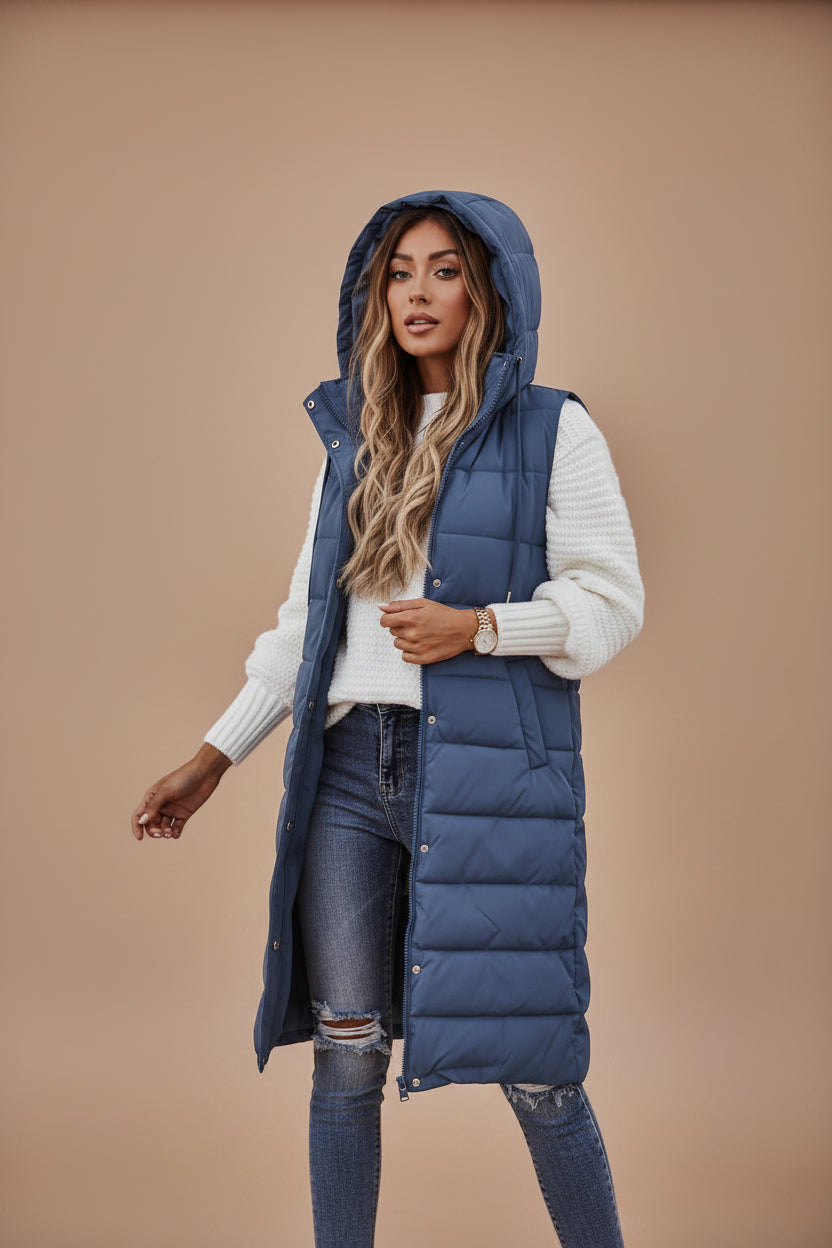 Women's Quilted Sleeveless Coat – Longline Fit