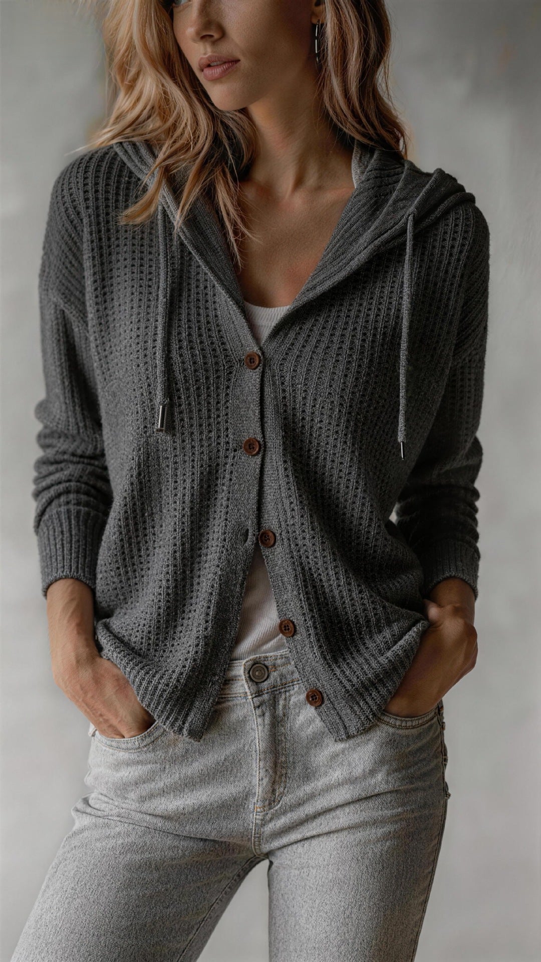 Women's Hooded Knit Cardigan – Relaxed Button Front