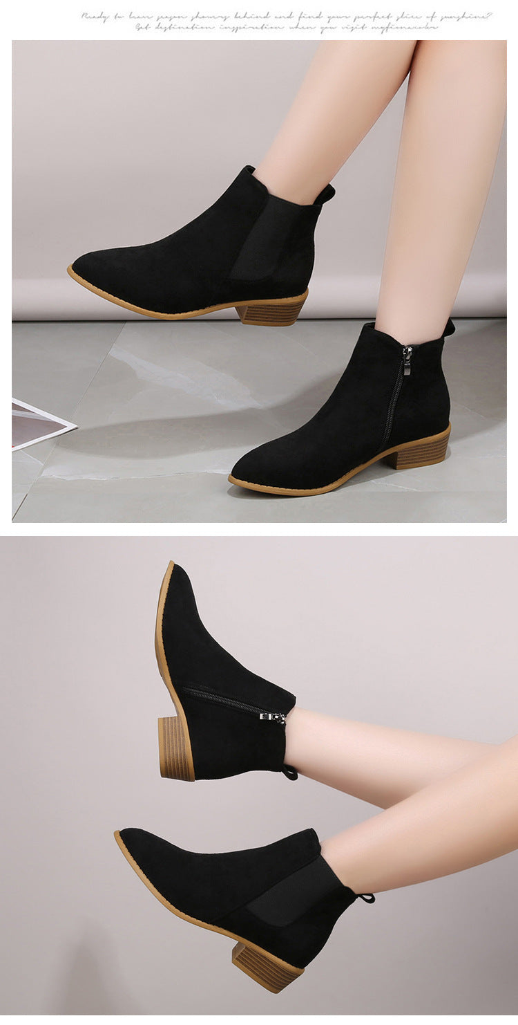 Women's Suede Ankle Boots – Pointed Toe Block Heel