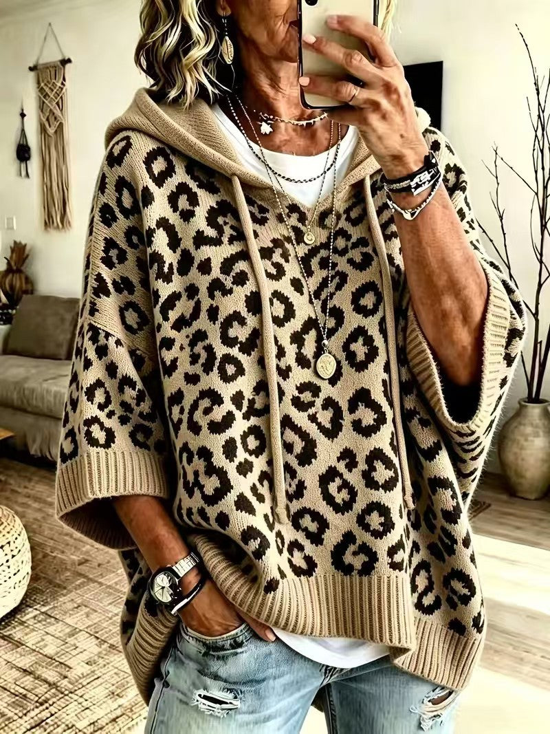 Women's Knit Hoodie – Leopard Pattern Pullover