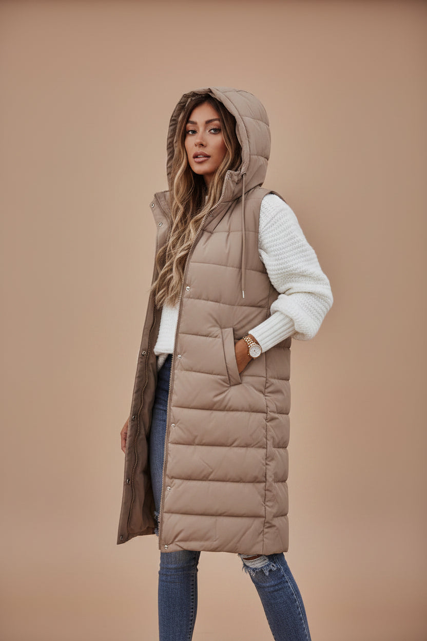 Women's Quilted Sleeveless Coat – Longline Fit