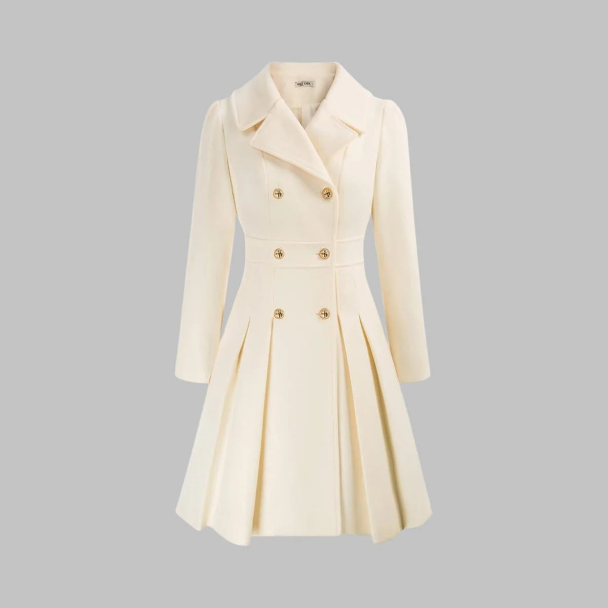 Women's Double-Breasted A-Line Coat – Pleated Flare Hem