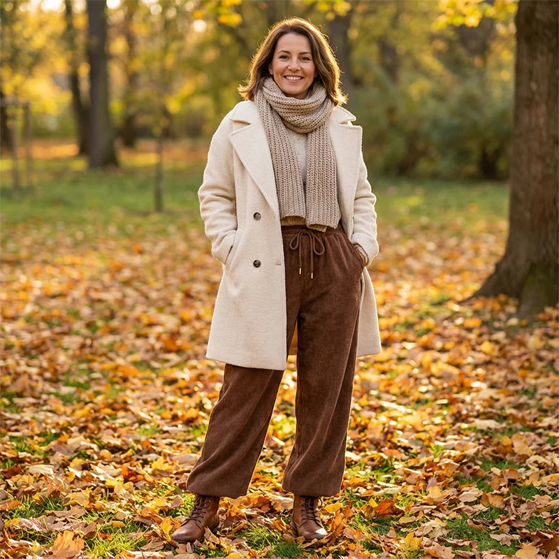 Women's Wide-Leg Corduroy Pants – Relaxed Drawstring Fit