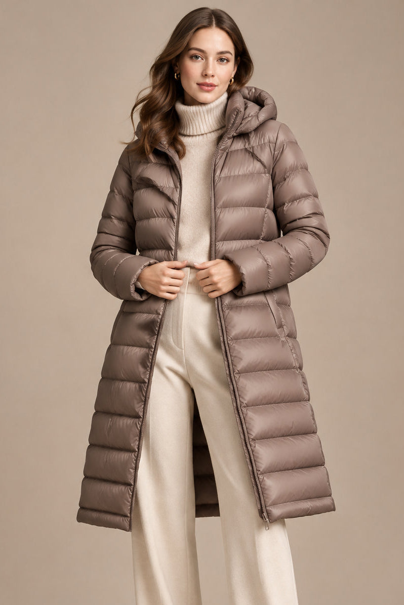 Women's Down Hooded Jacket – Slim Mid-Length Fit