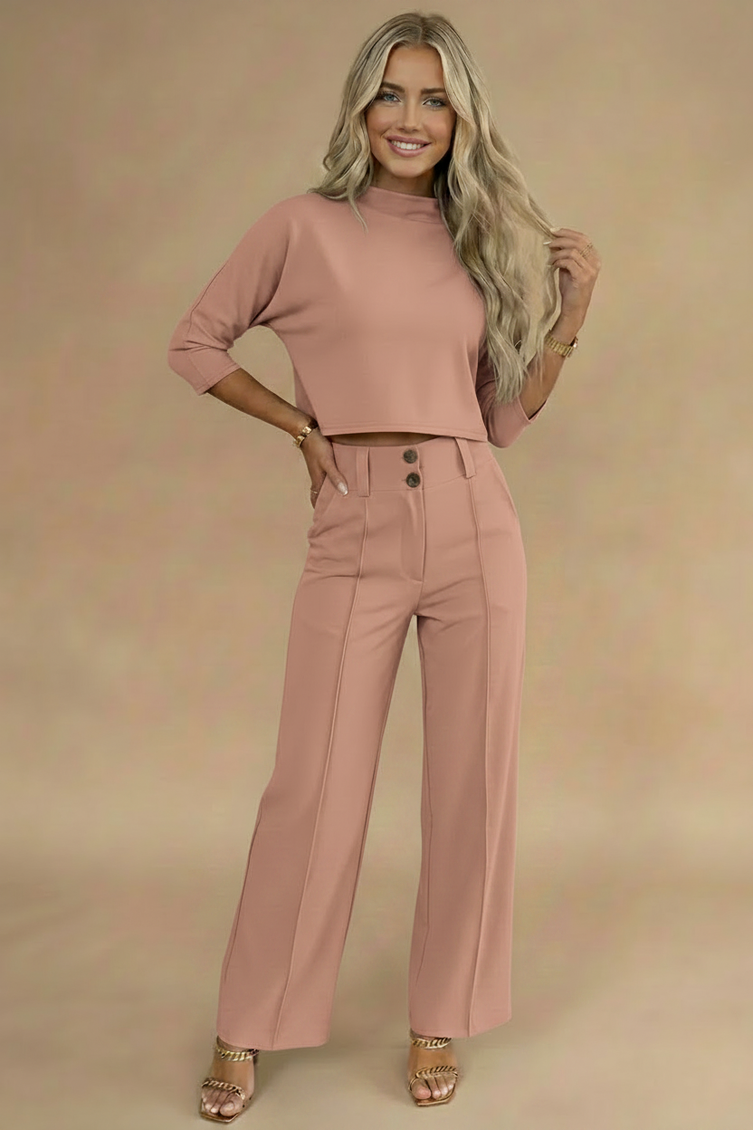 Women's Two-Piece Set – Cropped Top & Relaxed Pants
