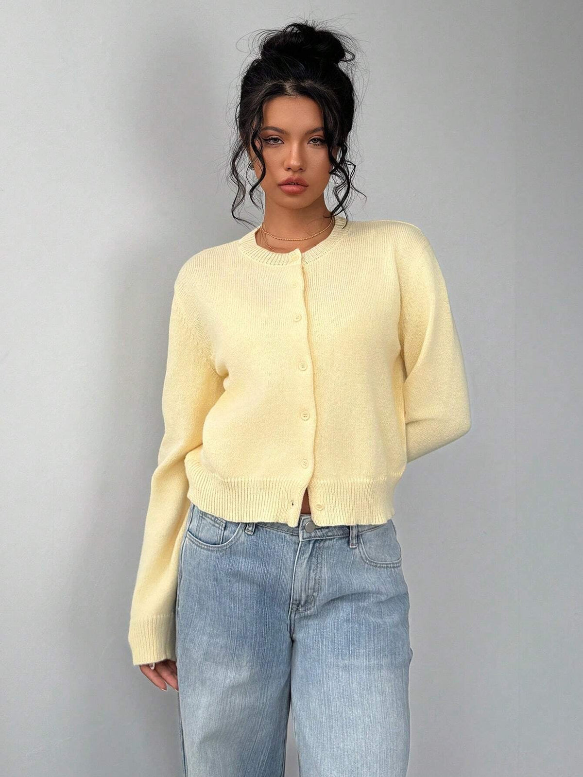 Women's Cropped Cardigan – Slim Fine-Knit Fit