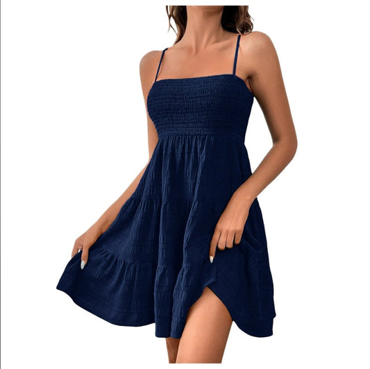 Women's Textured Mini Dress – Sleeveless A-Line Cut