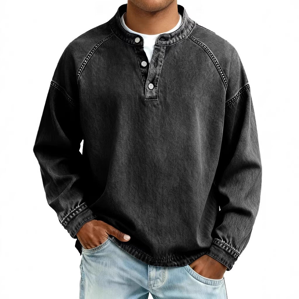 Men's Long Sleeve Pullover Shirt – Relaxed Vintage Fit